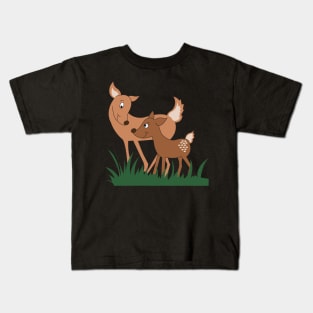 Woodland Deer Mommy and Baby Kids T-Shirt